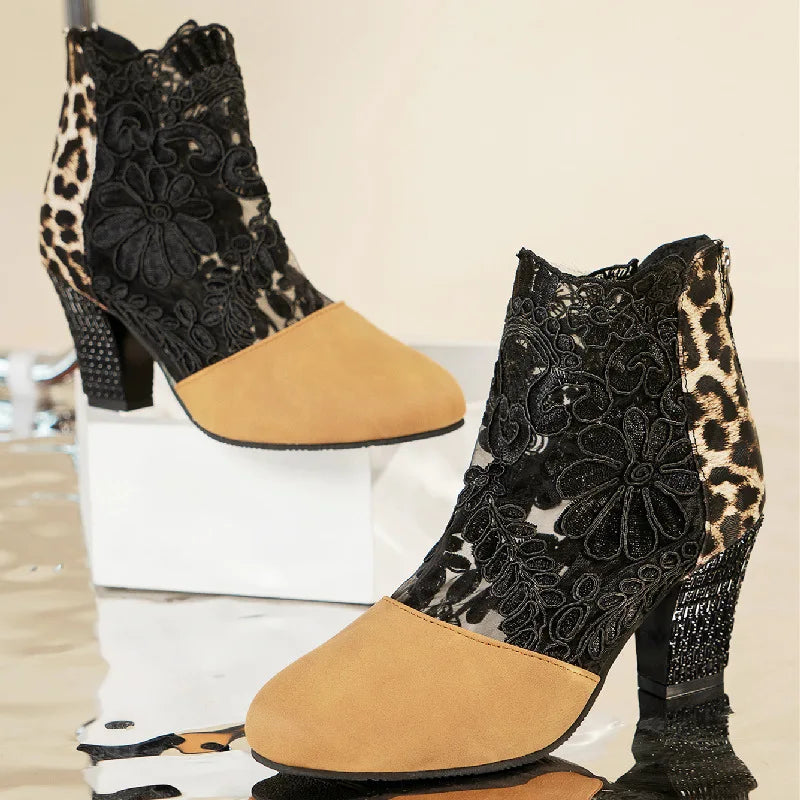 Heloise Elegant Lacy High Heels Mesh Boots