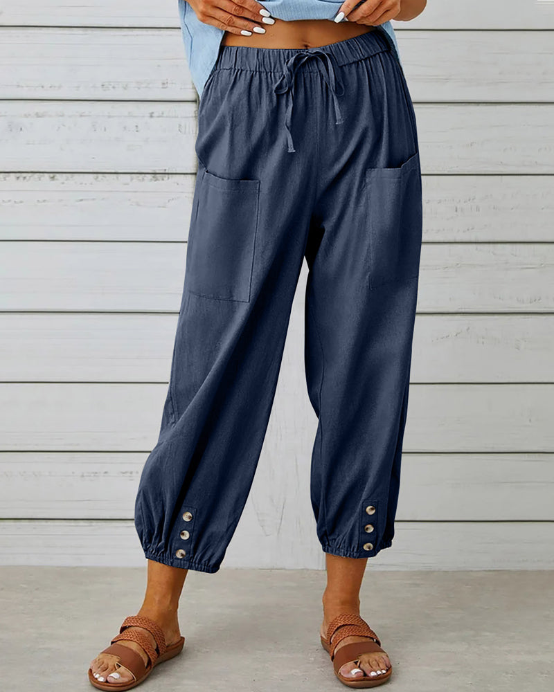 High-Waist Wide Leg Trousers with Large Pockets Effortless Style