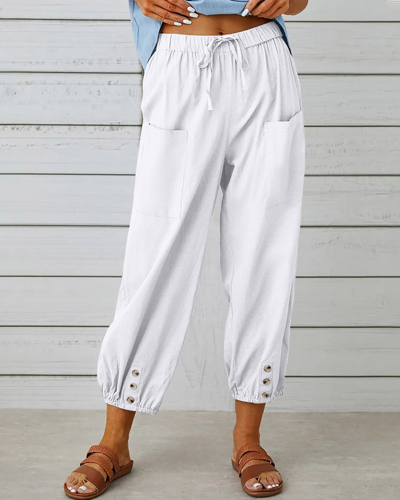 High-Waist Wide Leg Trousers with Large Pockets Effortless Style