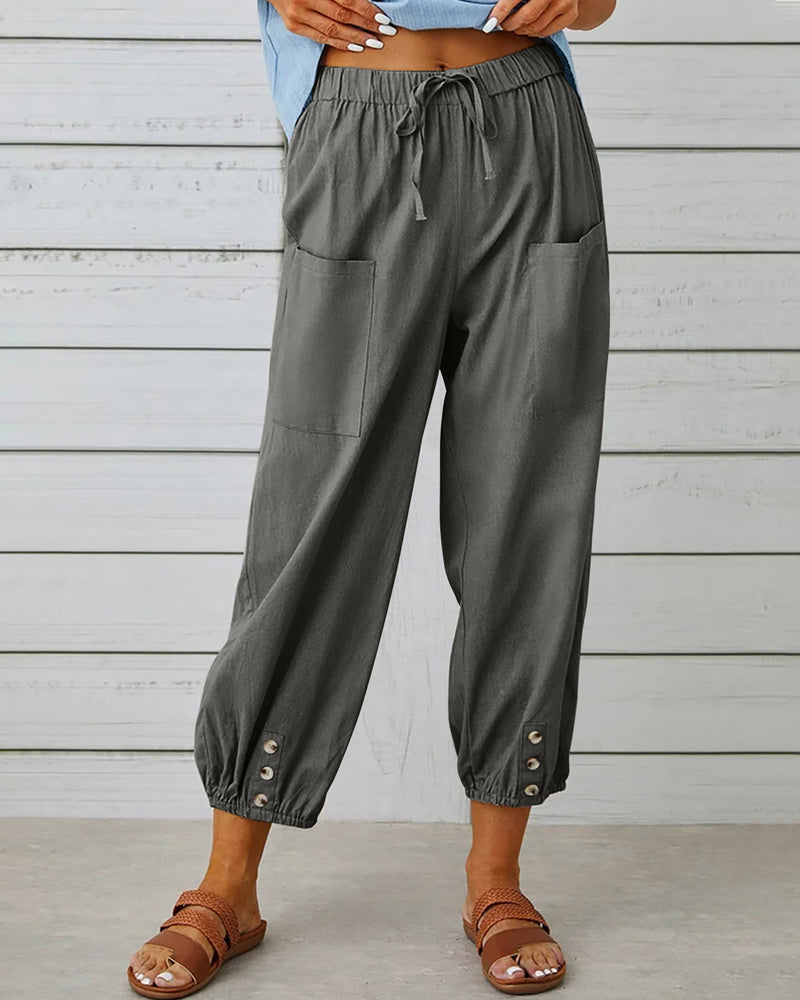 High-Waist Wide Leg Trousers with Large Pockets Effortless Style
