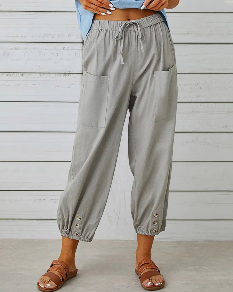 High-Waist Wide Leg Trousers with Large Pockets Effortless Style