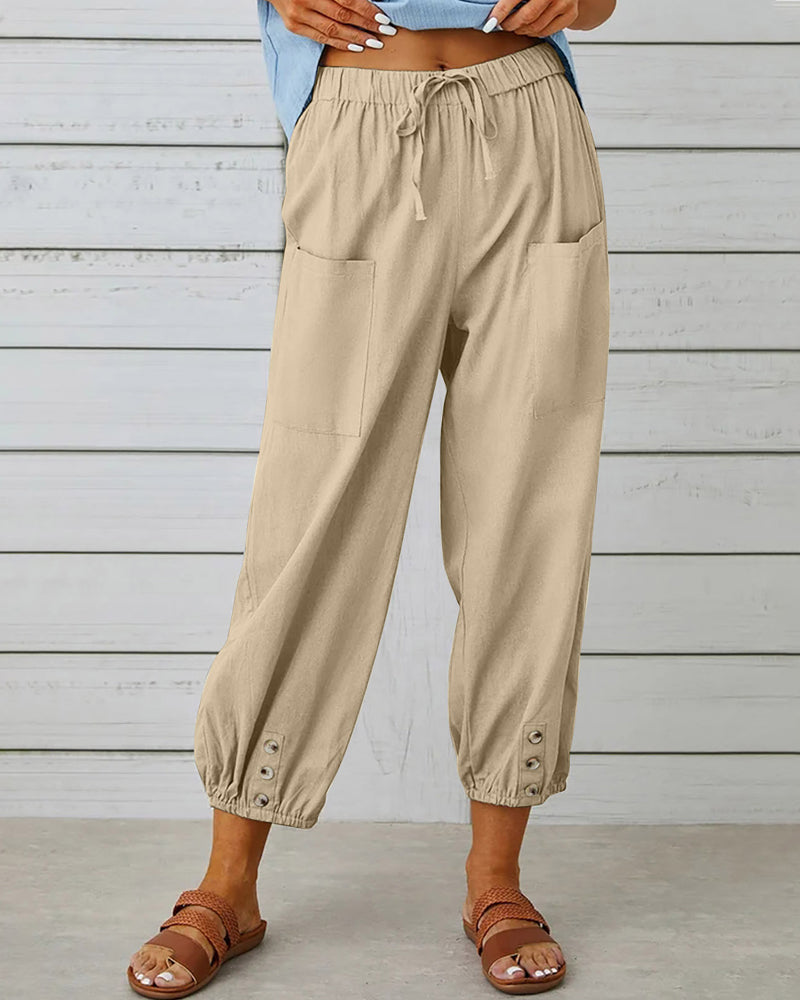 High-Waist Wide Leg Trousers with Large Pockets Effortless Style