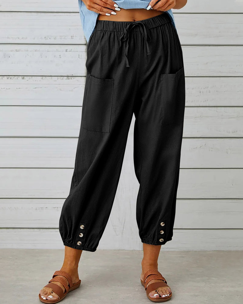 High-Waist Wide Leg Trousers with Large Pockets Effortless Style