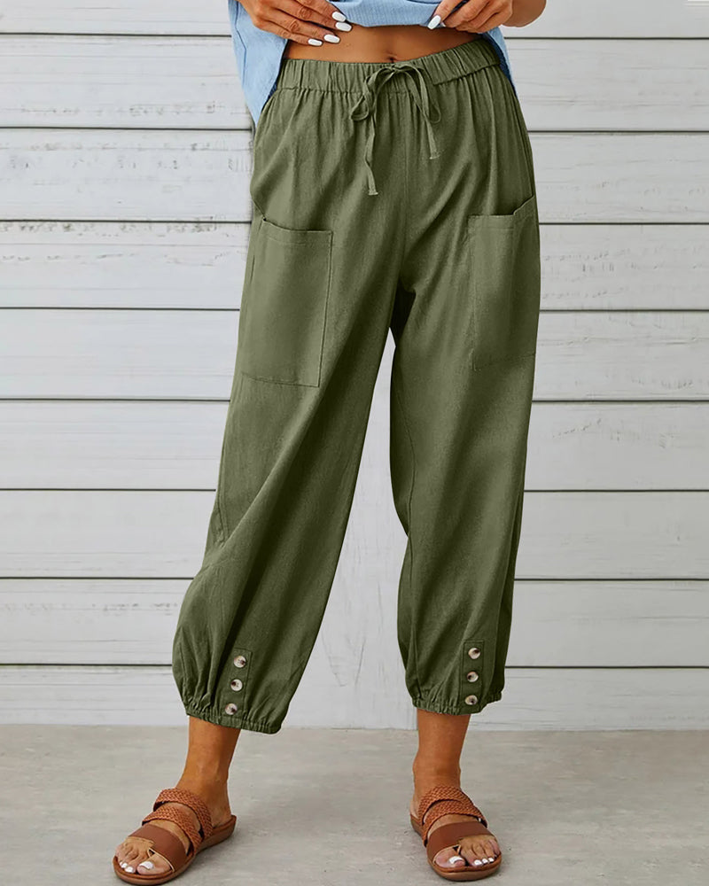 High-Waist Wide Leg Trousers with Large Pockets Effortless Style