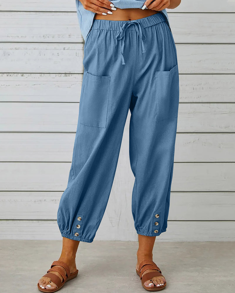 High-Waist Wide Leg Trousers with Large Pockets Effortless Style