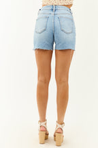 High Rise Jean Shorts Women – Stretchy Denim with Raw Hem