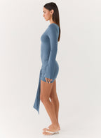 Holiday Scene Mini Dress - Coastal Blue