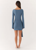 Holiday Scene Mini Dress - Coastal Blue