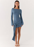 Holiday Scene Mini Dress - Coastal Blue