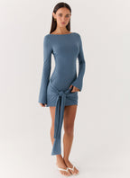 Holiday Scene Mini Dress - Coastal Blue