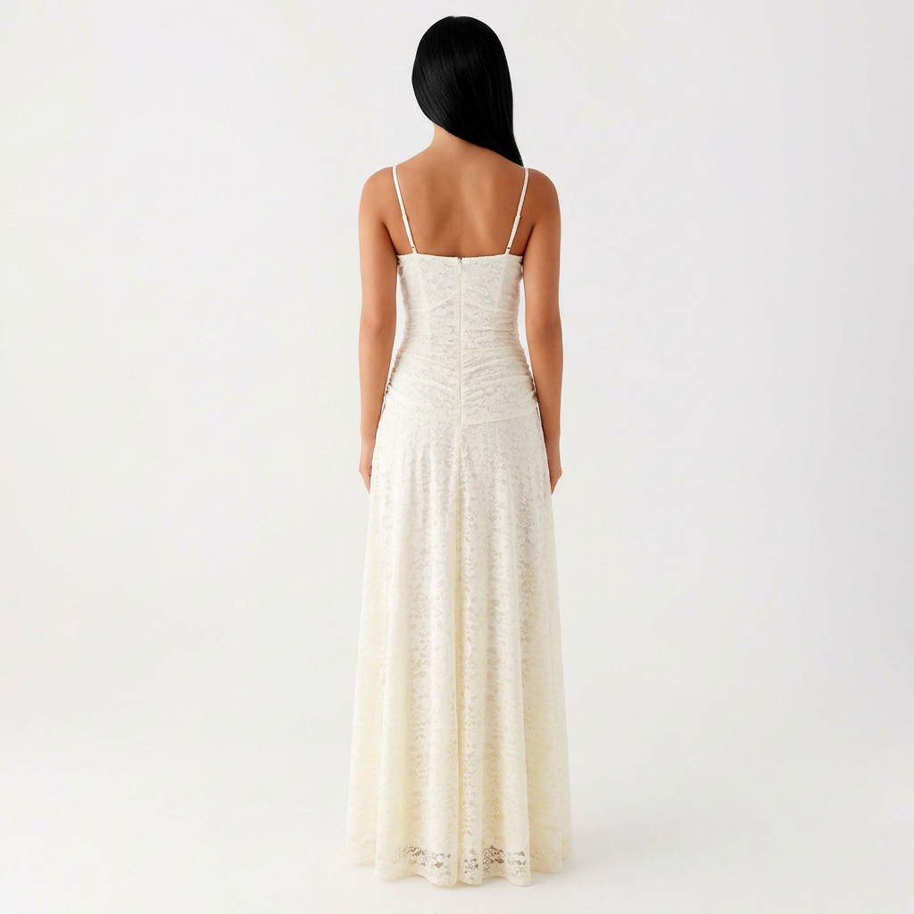 Ivory Lace Maxi Dress – Sweetheart Neckline & Full-Length Gown