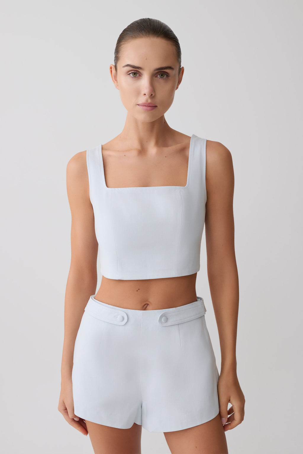Josephine Crop Top With Open Back - Ice Blue