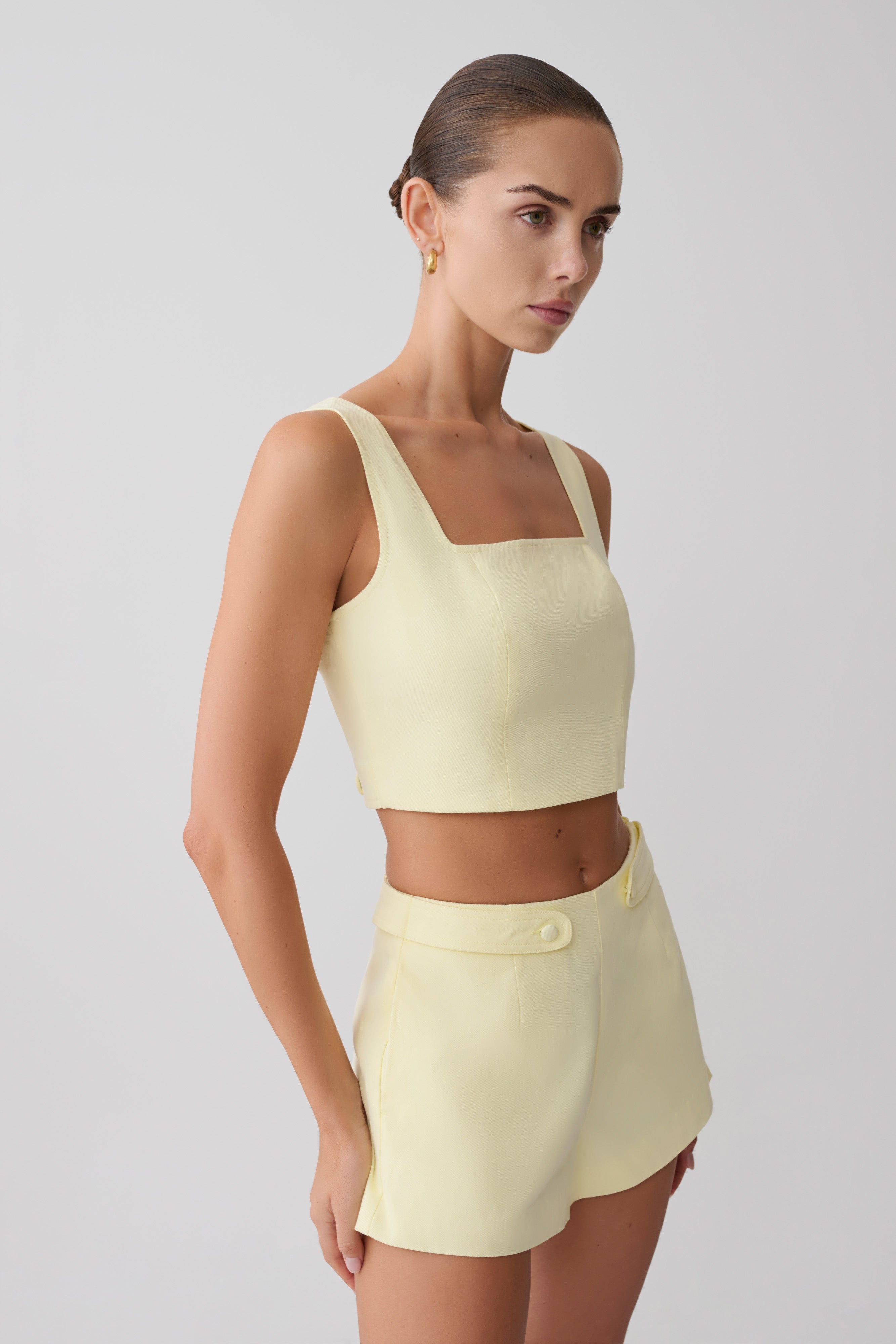 Josephine Crop Top With Open Back - Lemon