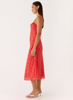 Kahlo Midi Dress - Magenta Red Rose