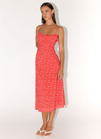 Kahlo Midi Dress - Magenta Red Rose