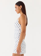 Last Light Mini Dress - Porcelain Blue Polka Dot