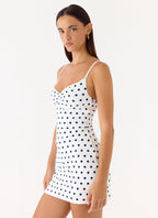 Last Light Mini Dress - Porcelain Blue Polka Dot