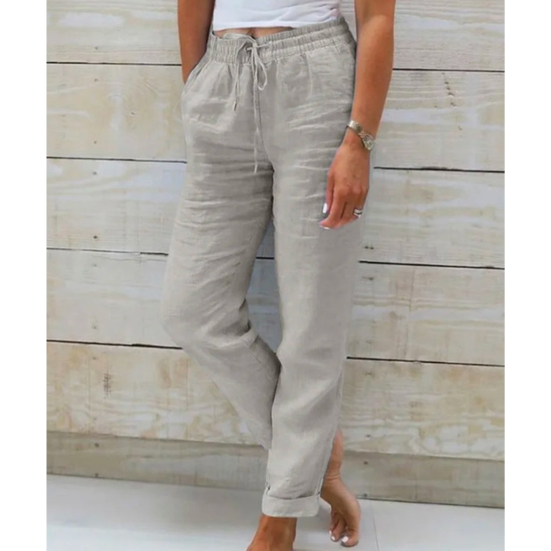 Lightweight White Linen Pants with Elastic