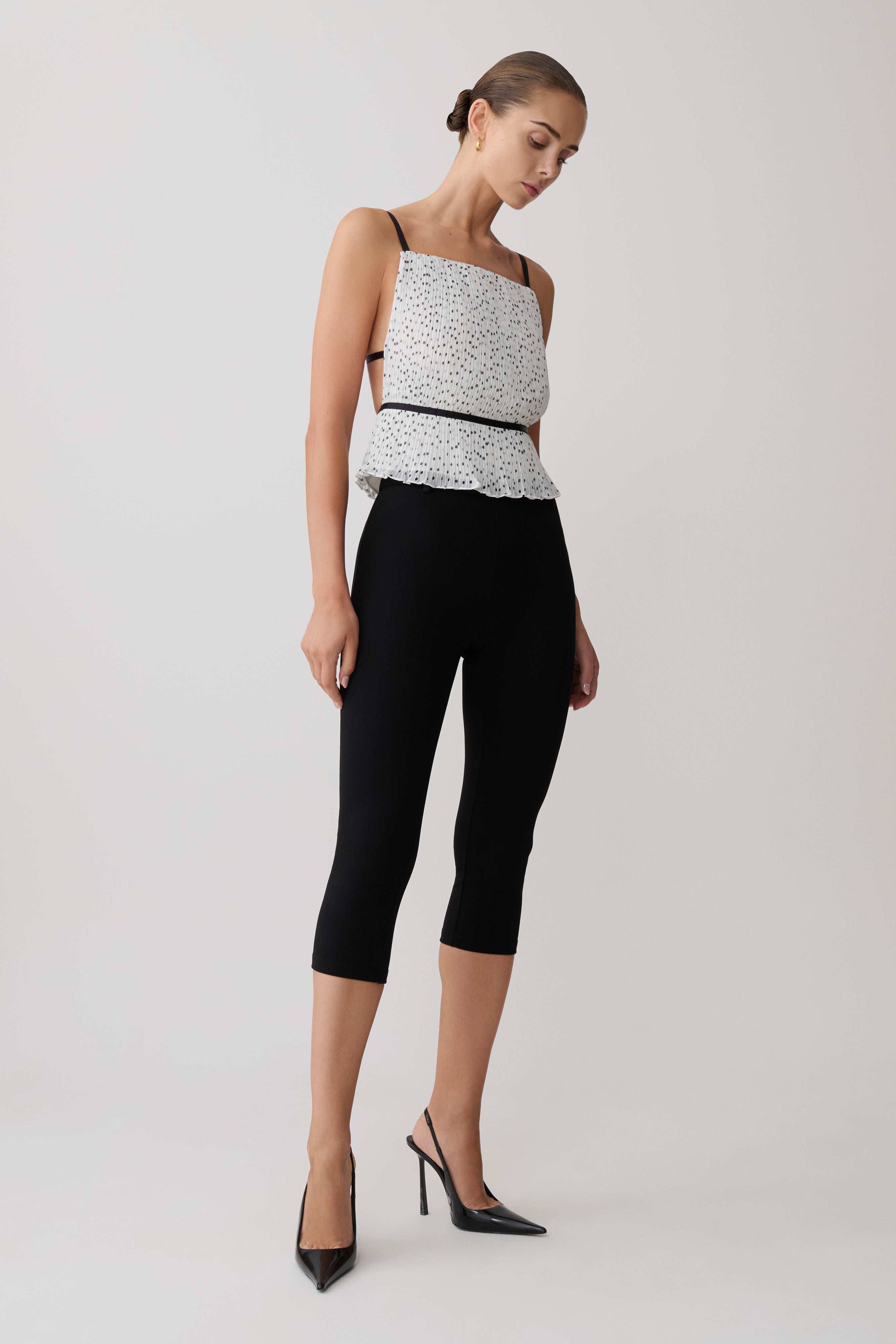 Lilou Pleated Sleeveless Top - Polka Dot