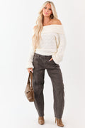 Low Slung Barrel Jeans – Faded Leopard Print with Semi-Stretchy