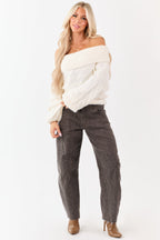 Low Slung Barrel Jeans – Faded Leopard Print with Semi-Stretchy