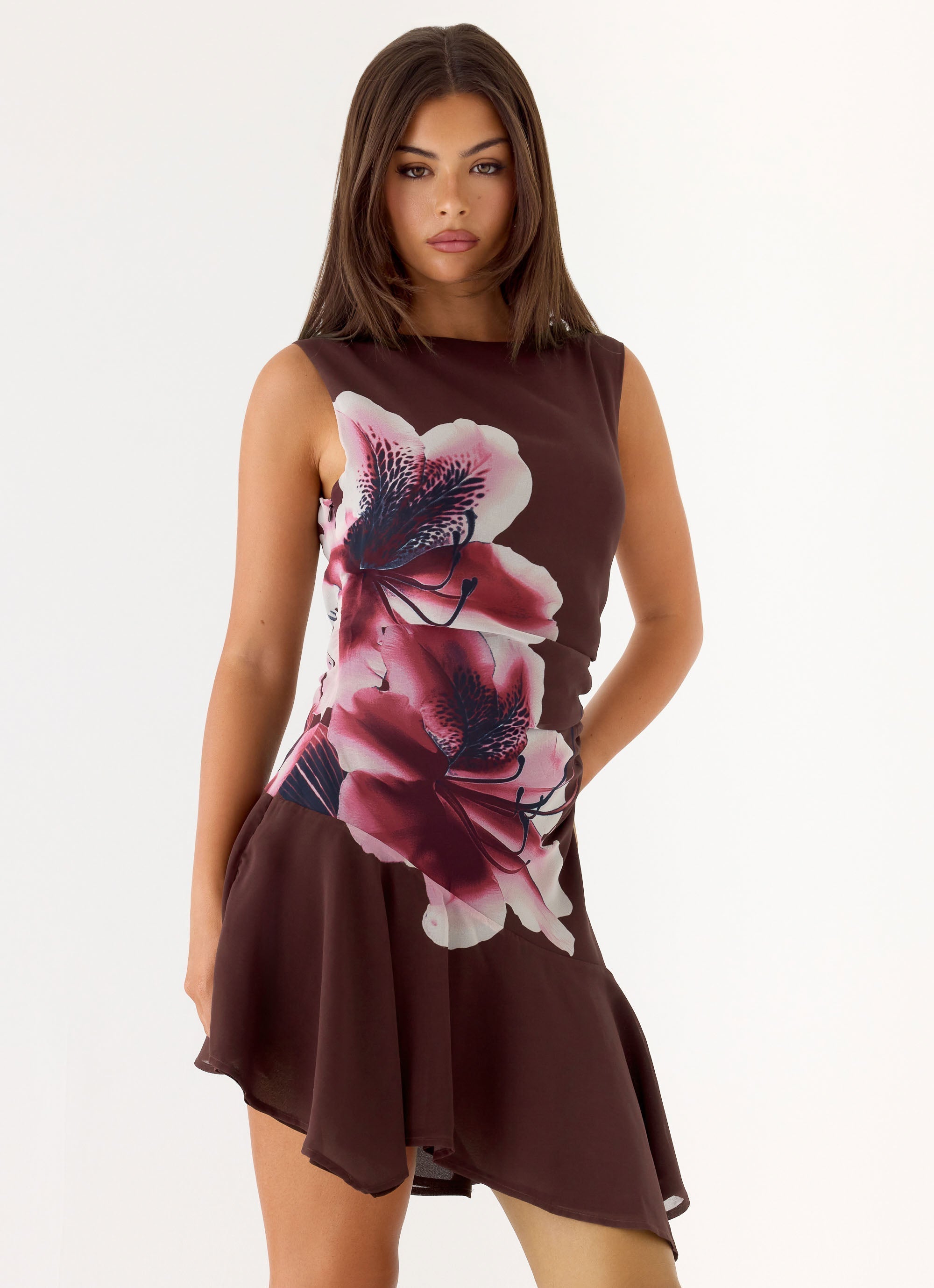 Maris Asymmetrical Mini Dress - Velvet Bloom