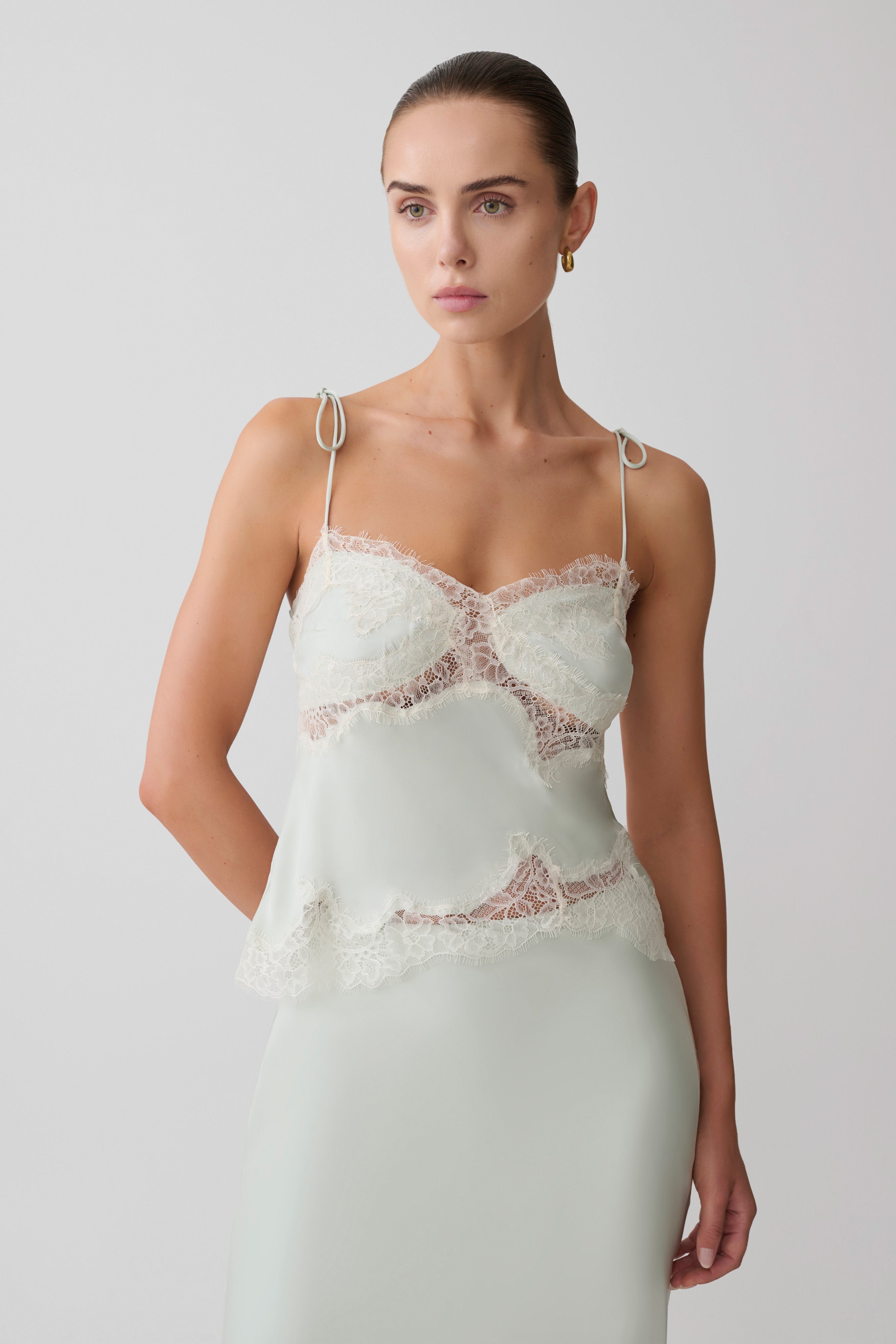 Nina Satin And Lace Camisole - Sage