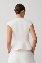 Oriana Linen Button Vest - White