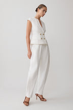 Oriana Linen Button Vest - White