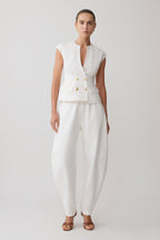 Oriana Linen Button Vest - White