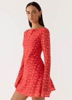 Sabella Mini Dress - Magenta Red Rose