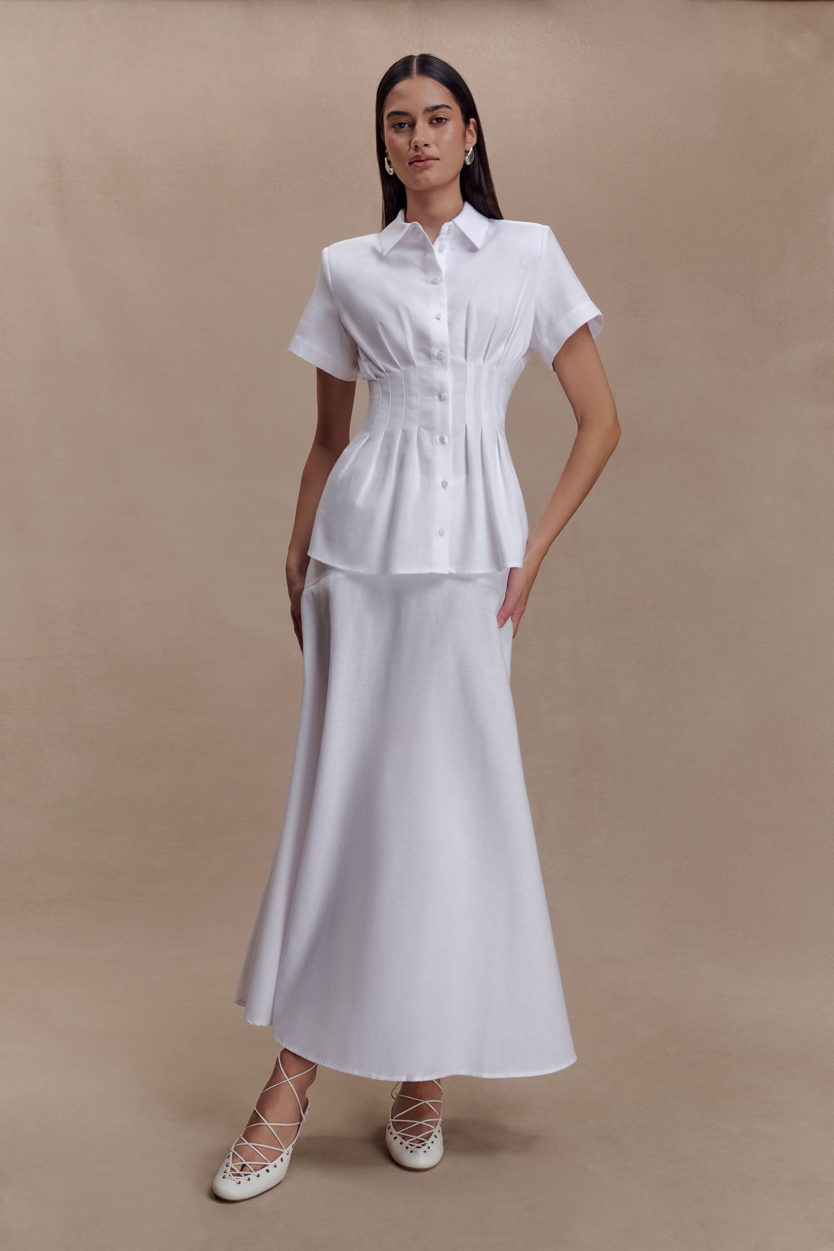 Selma Short Sleeve Linen Shirt - White