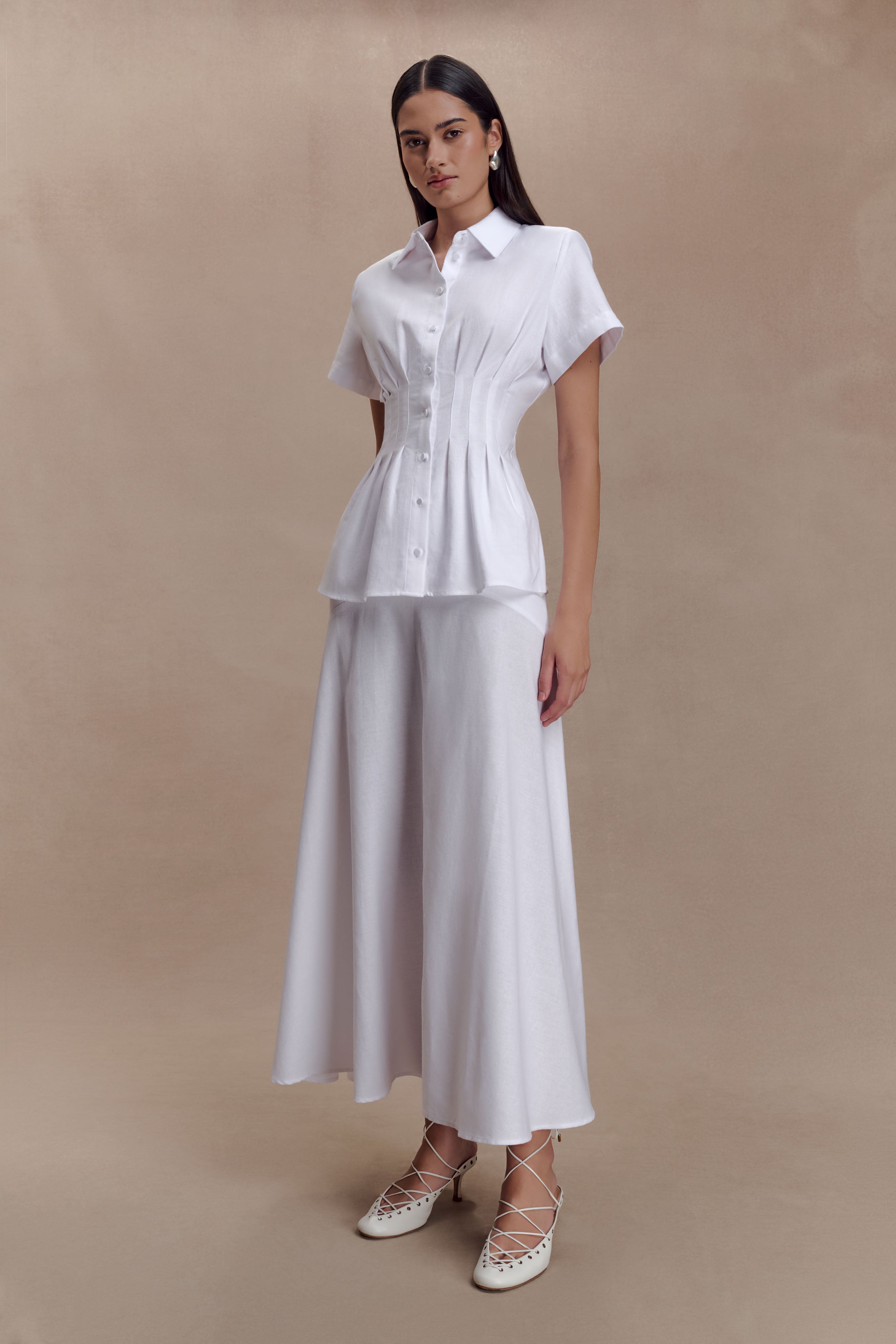 Selma Short Sleeve Linen Shirt - White