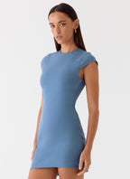 Sending Postcards Mini Dress - Coastal Blue