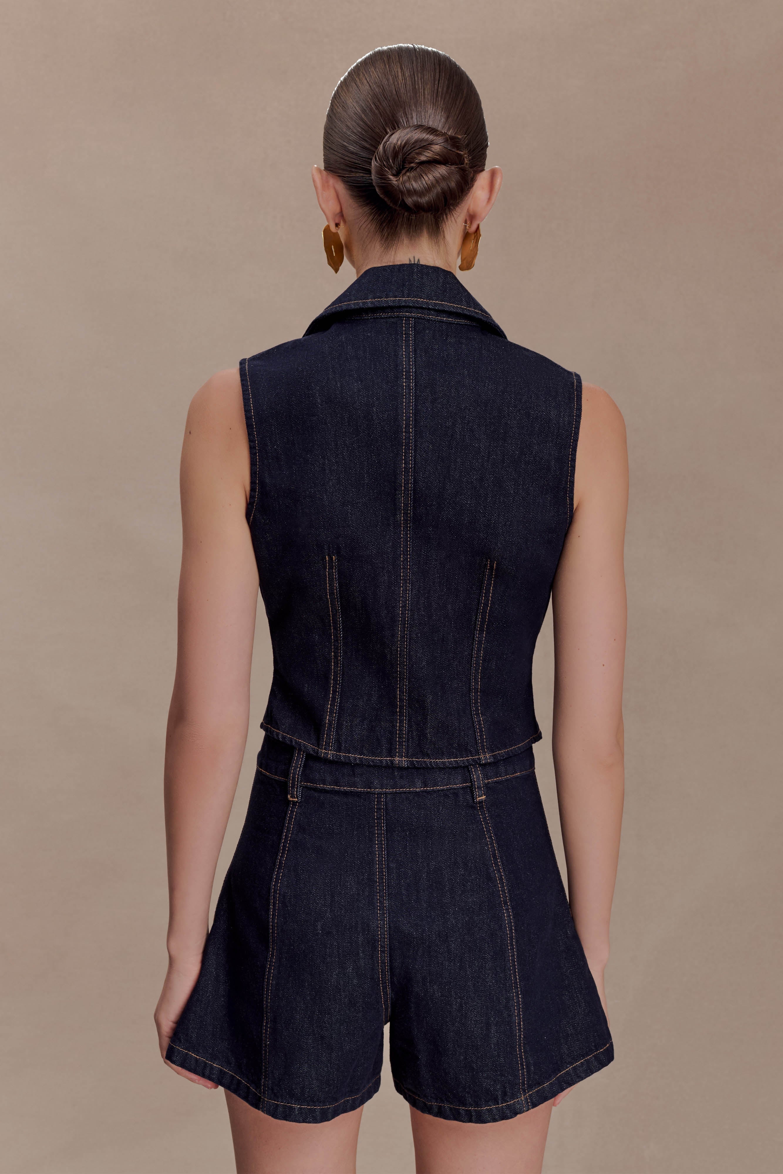 Shona Denim Vest With Decorative Buttons - Washed Indigo Blue