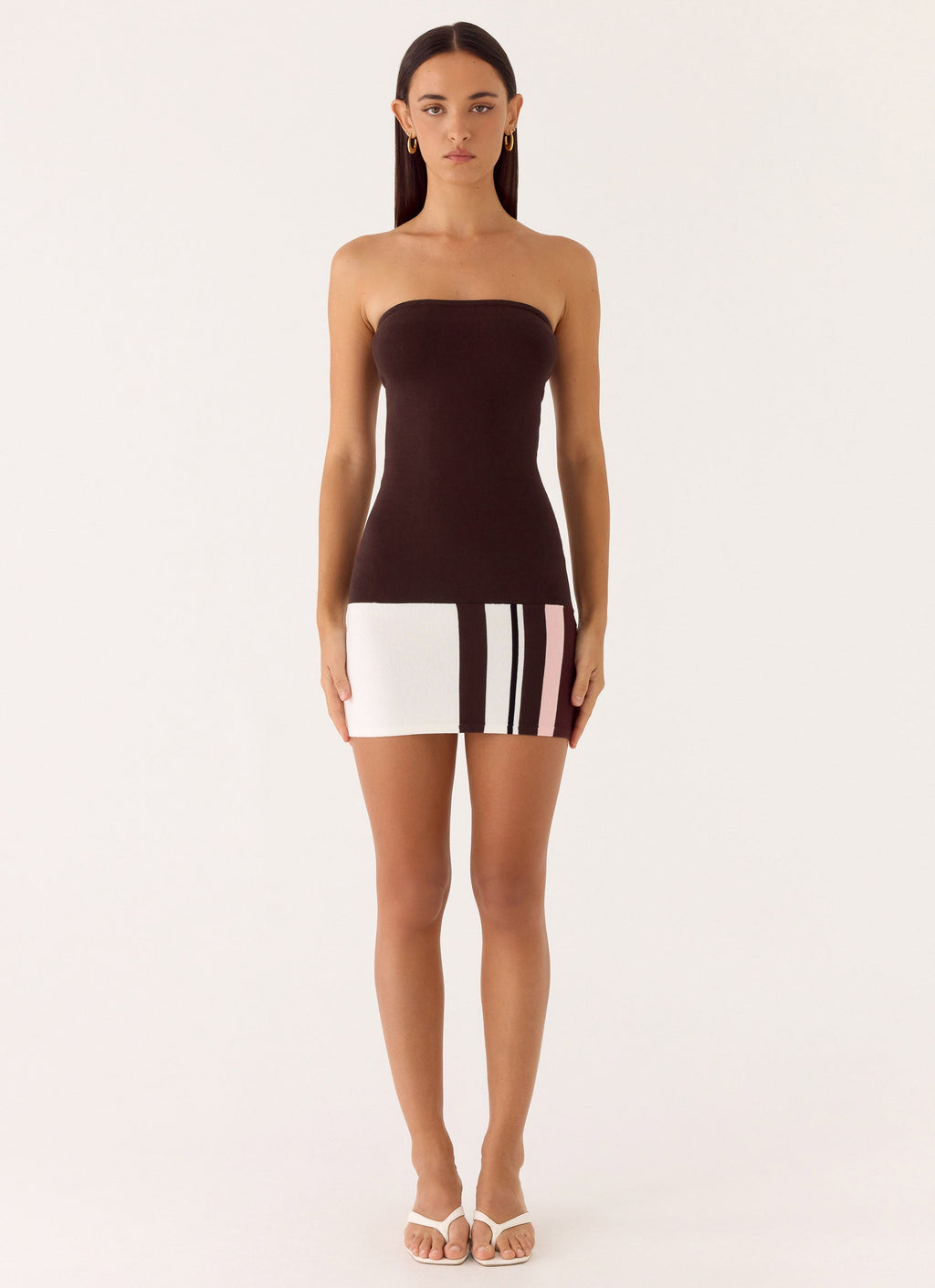 Straight Lines Knit Mini Dress - Chocolate