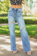Stylish Wide Leg Jeans Women High Waisted Distressed Denim For