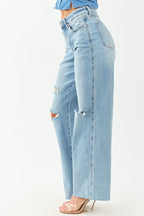 Stylish Wide Leg Jeans Women High Waisted Distressed Design With