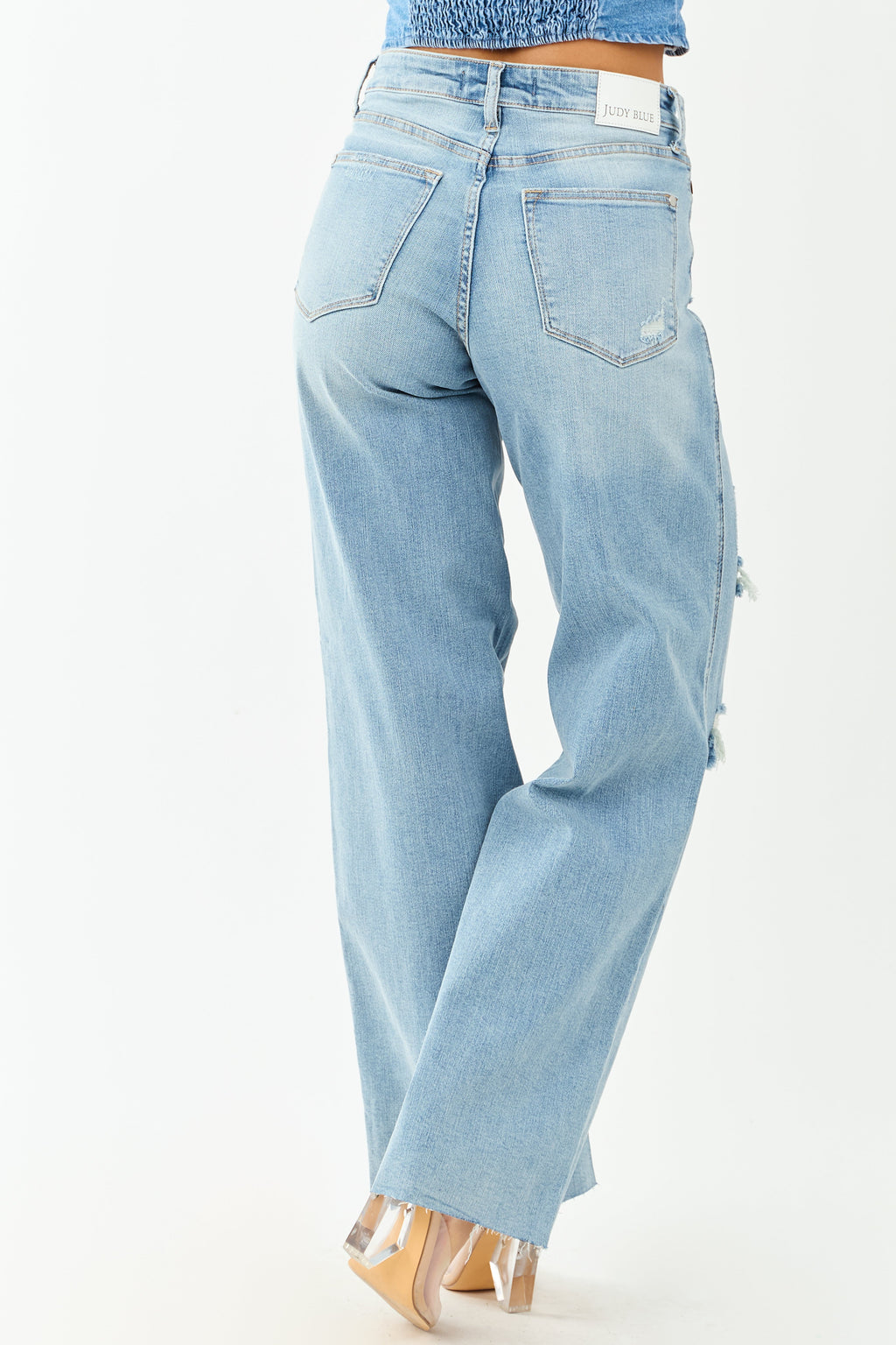 Stylish Wide Leg Jeans Women High Waisted Distressed Design With