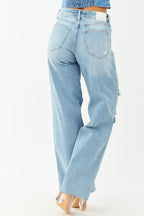 Stylish Wide Leg Jeans Women High Waisted Distressed Design With