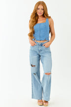 Stylish Wide Leg Jeans Women High Waisted Distressed Design With
