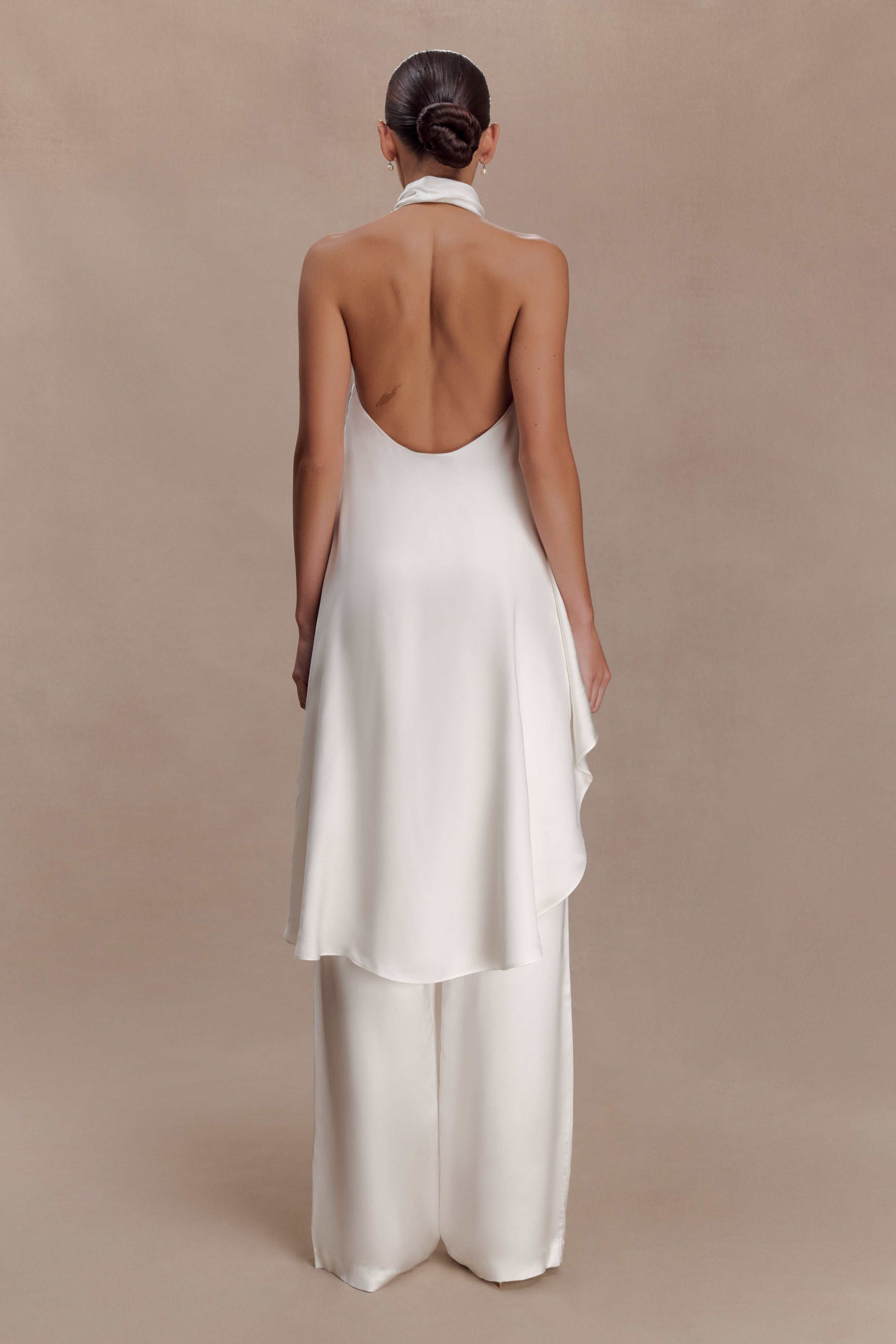 Sydney Asymmetrical Satin Halter Top - Ivory