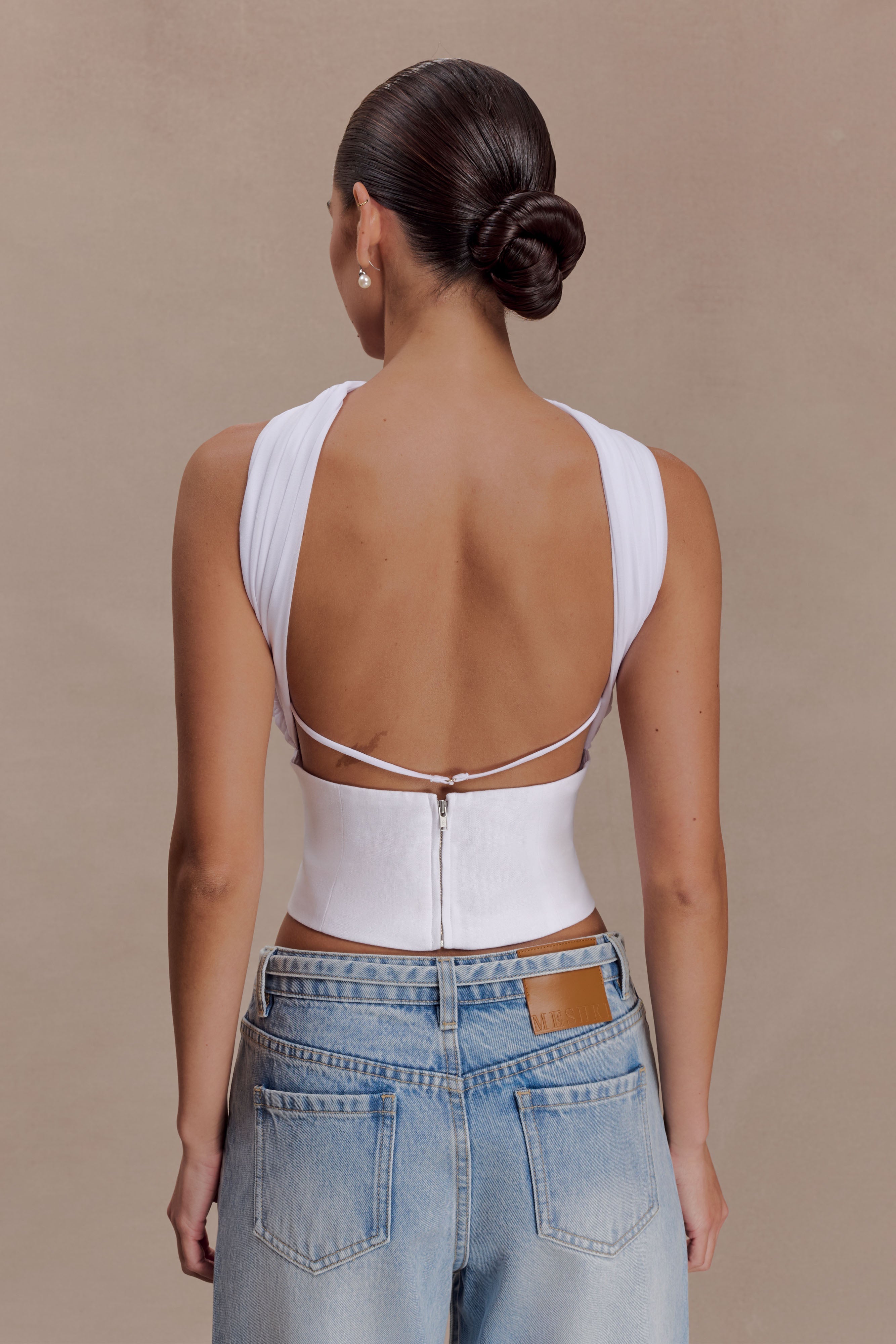 Talia Chiffon And Linen Halter Top - White