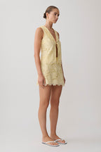 Tessa Broderie Tie Front Sleeveless Top - Lemon