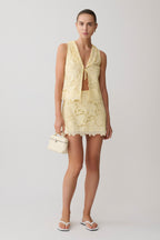 Tessa Broderie Tie Front Sleeveless Top - Lemon