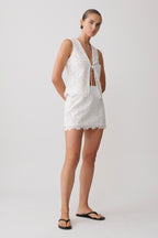 Tessa Broderie Tie Front Sleeveless Top - White