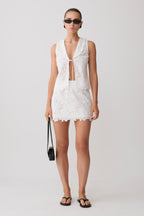 Tessa Broderie Tie Front Sleeveless Top - White