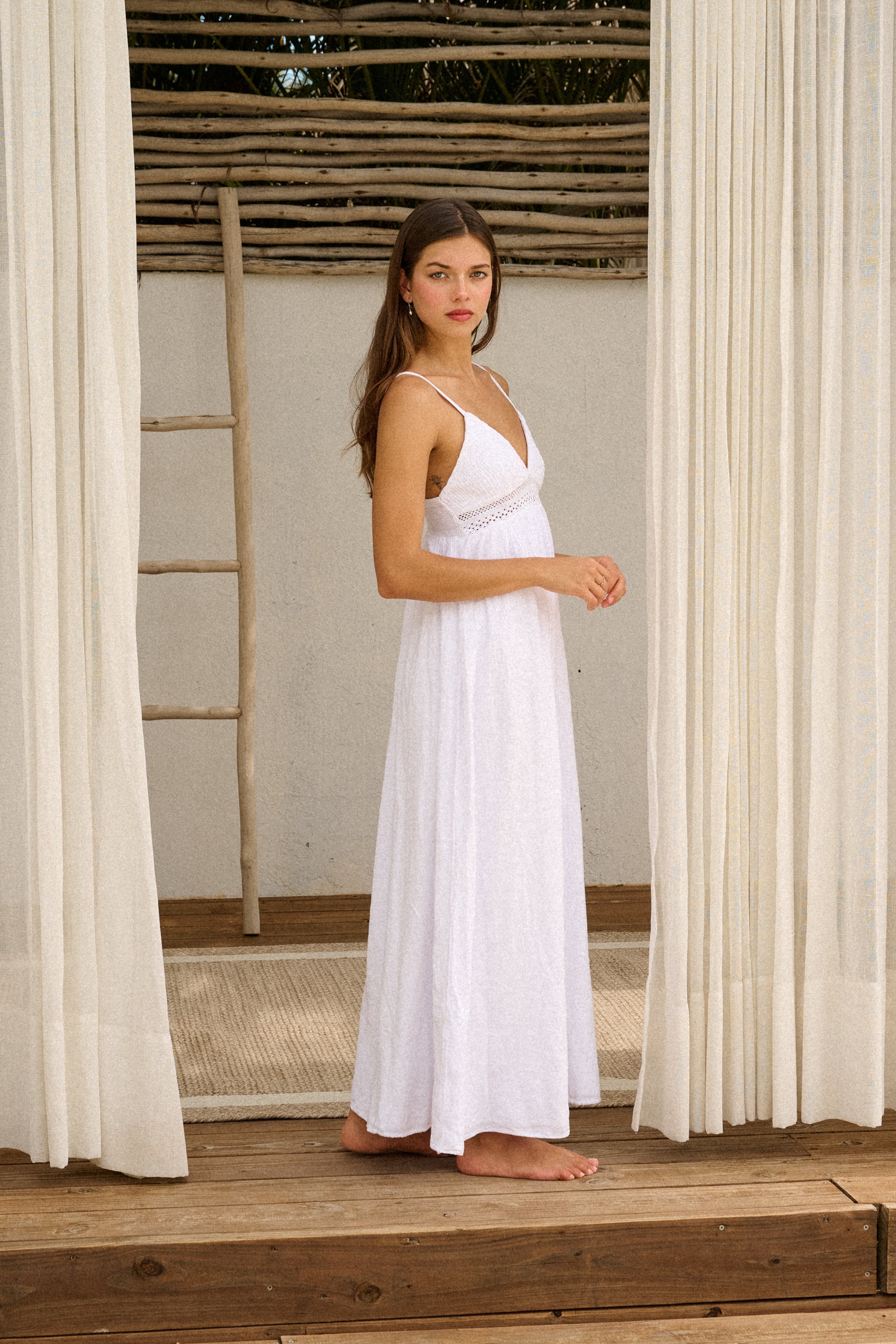 White Midi Dress with Flattering Fit – Long