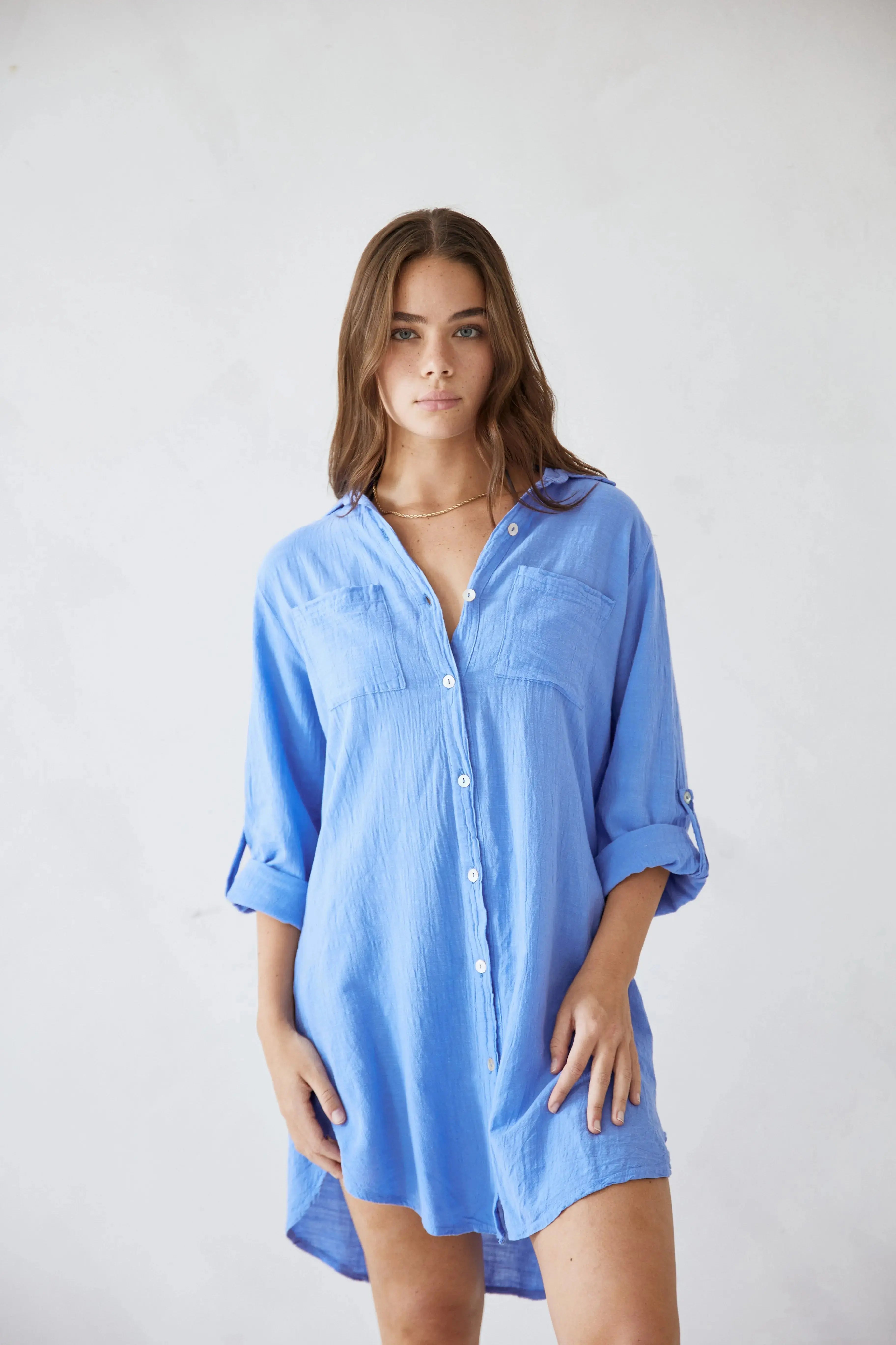 White Shirt Dress with Oversized Fit