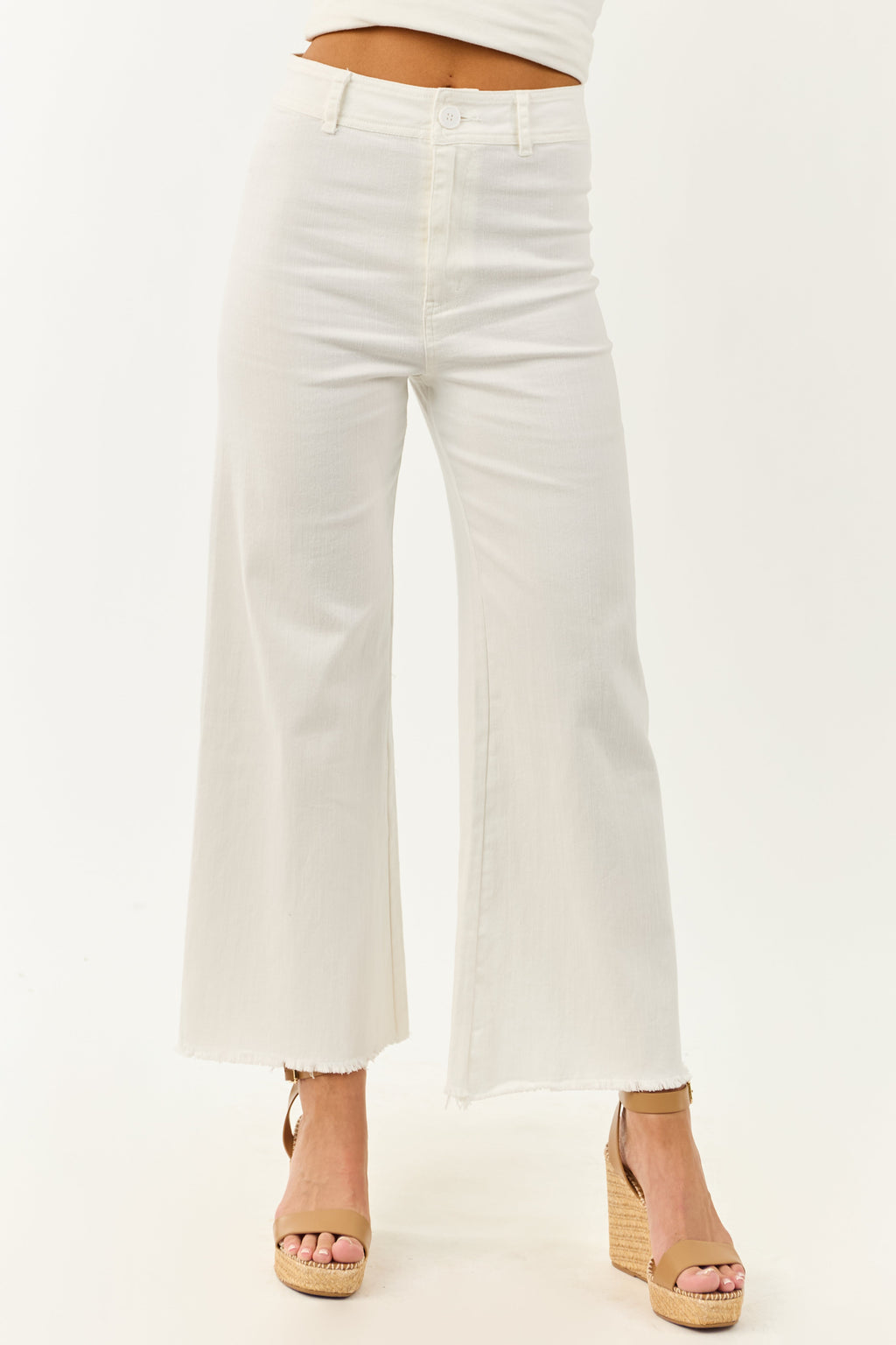 White Wide Leg Pants Women with Stretchy Denim – High Rise Design
